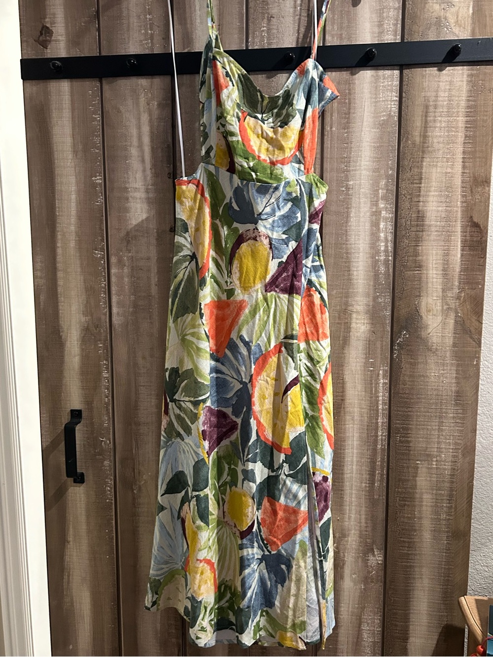 NWT stitch and feather tropical print tie back dress, L